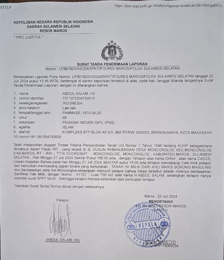 Tanah Milik Owner Deal Coffee dan Food Telah Di Serobot Oleh Oknum Yang Tidak Dikenal