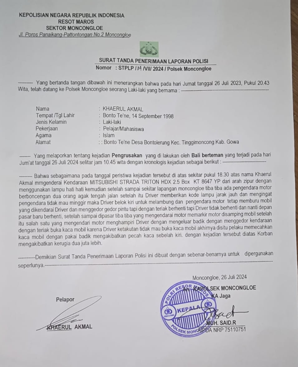 Seorang Driver Mobil Strada, dihadang Oleh Preman dan Mobil Dirusak di Depan Pasar Moncongloe