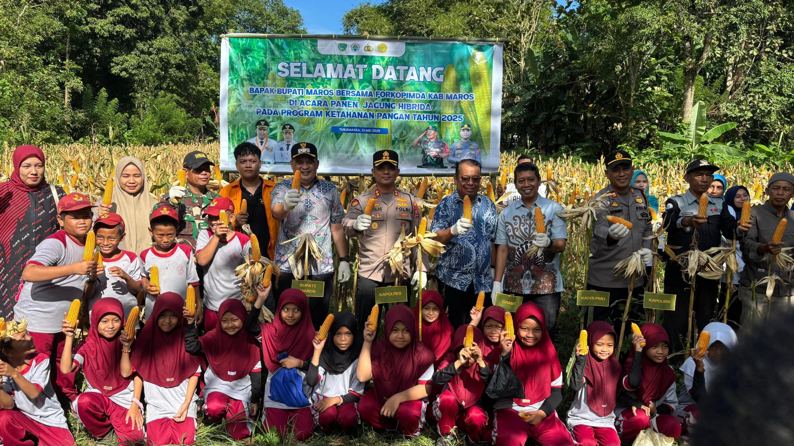 Dukung Program Ketahanan Pangan Nasional, Kapolres Maros Hadiri Panen Raya Jagung Di Desa Tukamasea