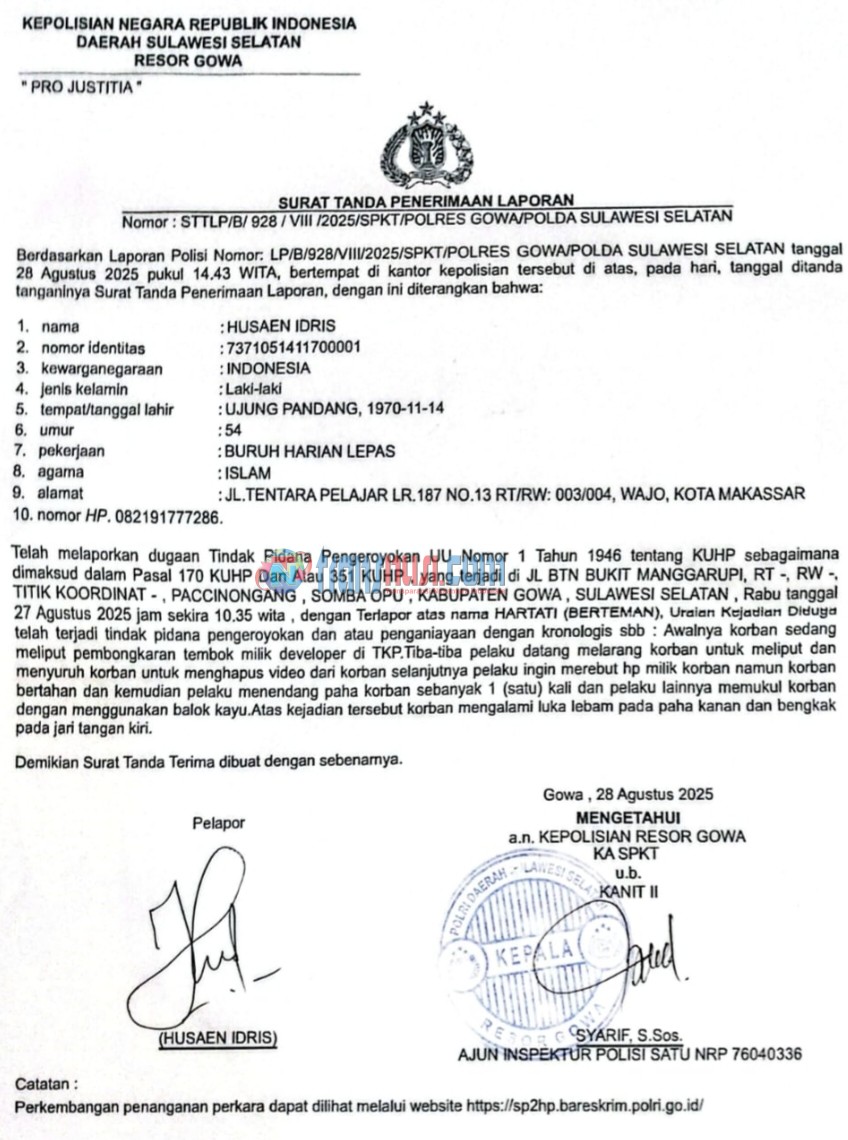 Wartawan Jadi Korban Penganiayaan Saat Meliput di Kabupaten Gowa