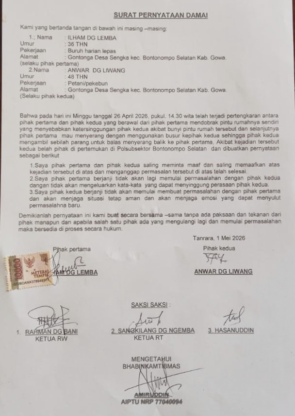 Konflik Tetangga di Gowa Berakhir Damai di Polisi